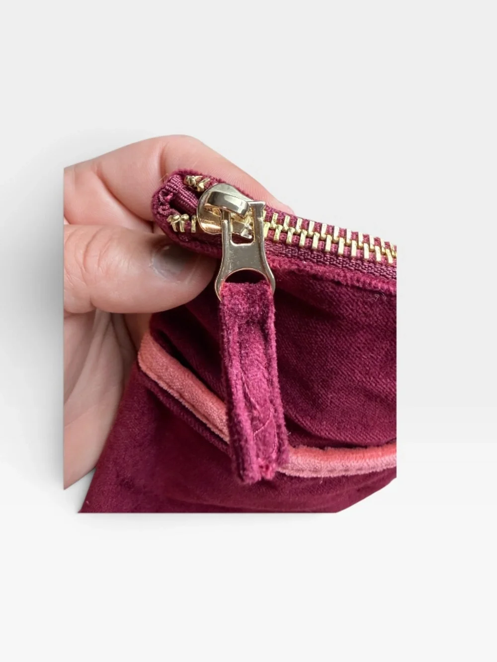 Sézane Burgundy Velour Zip Pouch Makeup Clutch Bag